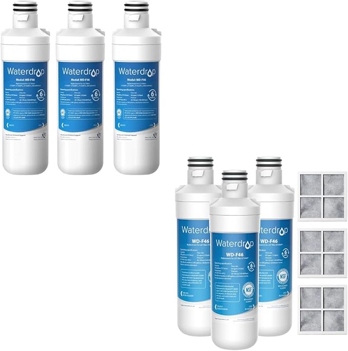 Waterdrop LT1000PC 6 Refrigerator Water Filter and 3 Air Filter, Replacement for LG® LT1000P®, LMXS28626S, LFXS26973S, LFXS26596S, LFXS28596S, ADQ74793501, ADQ74793502 and LT120F®