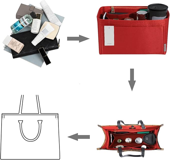 ZTUJO Purse Organizer Insert For Handbags, Silky Touching Bag Organizer Insert With Bottle Holder, Perfect for Speedy, Neverfull, Tote,ONTHEGO,Artsy,Handbag and More (X-Large, Silky Red)
