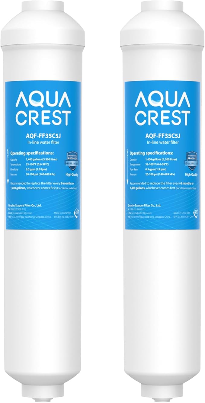AQUA CREST FF35C5J Inline Water Filter Replacement, 1/4 Quick-Connect Replacement for Refrigerator, NSF/ANSI 42 Certified, Post-Carbon Filter for Reverse Osmosis Systems, 6-12 Months (NO Fittings)