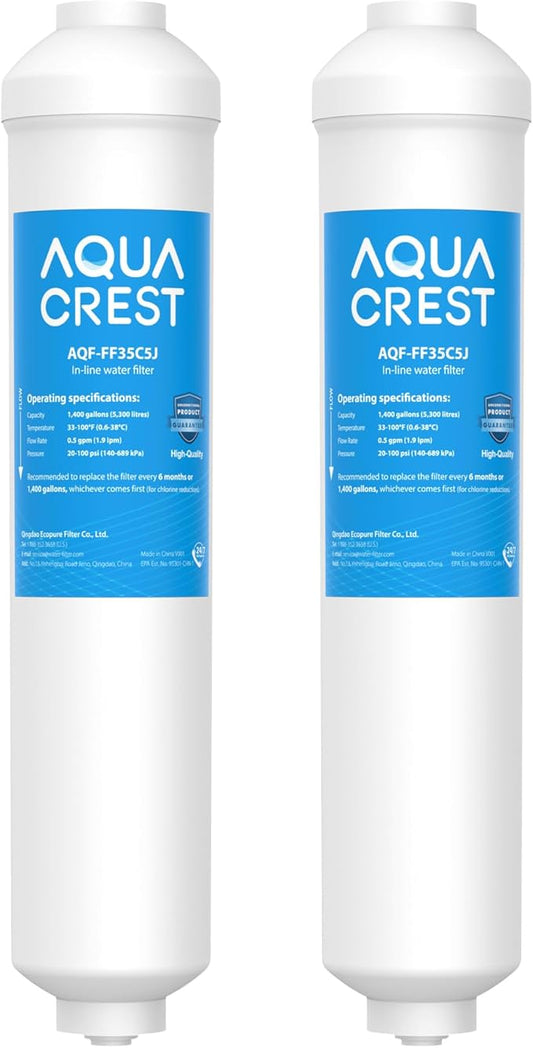 AQUA CREST FF35C5J Inline Water Filter Replacement, 1/4 Quick-Connect Replacement for Refrigerator, NSF/ANSI 42 Certified, Post-Carbon Filter for Reverse Osmosis Systems, 6-12 Months (NO Fittings)