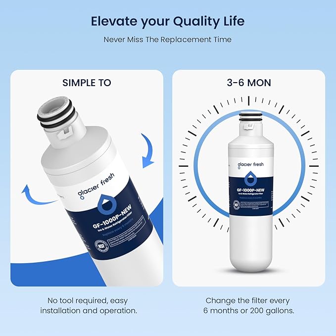 GLACIER FRESH Water Filter LT1000PC Replacement for Refrigerator, Compatible with LT1000PC/PCS, LT1000PC, LT-1000PC, MDJ64844601, ADQ747935 ADQ74793504 Water Filter (2 Pack)