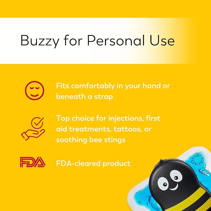 Buzzy - Personal - Injection Pain Relief Vibration Device for Vaccines, IVF, Insulin, & Finger Pricks – Eases Needle Pain & Fear – Numbing Cream Alternative - Striped