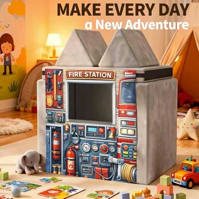 Foam Play Couch Panels - Firefighter Fire Station Theme,Soft Sofa Accessories,Modular Play Panels,33.5x37 Inches