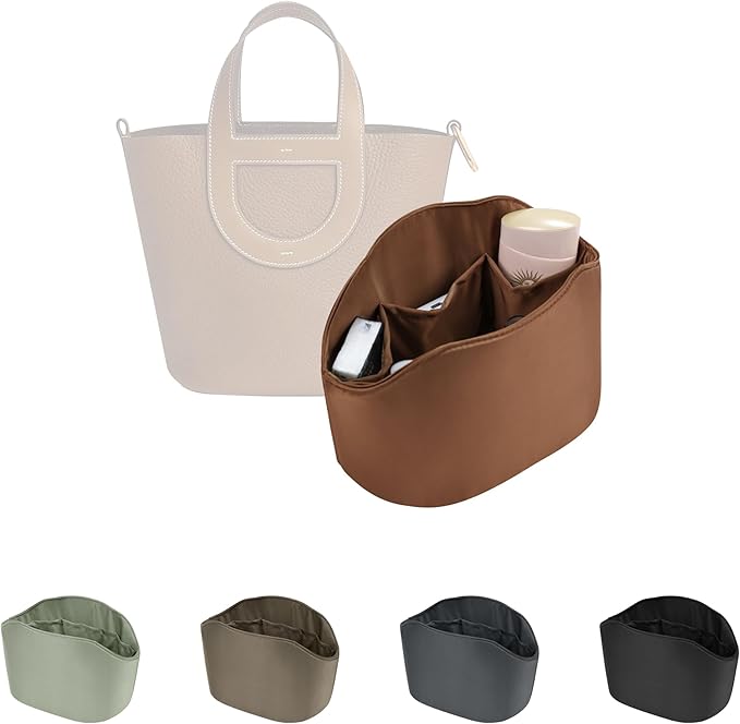 Purse Organizer Insert for In The Loop 18/23, Satin Bag Organizer Compatible with Hermes Bags, Lightweight Women Purse Essentials, Soft Touch Inner Liner with Multiple Pockets(Gold, Loop 23)