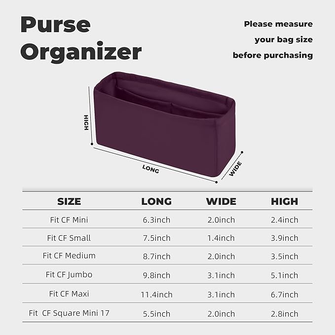 Purse Handbag Silky Organizer Insert Keep Bag Shape Fits Chanel Classic Flap CF Mini Square 17/20/Small/Medium/Jumbo/Maxi Bags, Luxury Handbag Tote Lightweight Sturdy(CF Mini Square 17,Fuchsia)