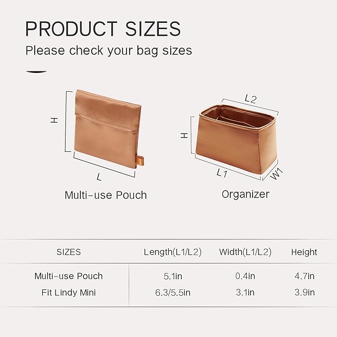 Silky Bag Insert Fit for Hermes Lindy 19/26, Silky Purse Organizer, Lightweight and Silk Touch (Fits Mini Lindy 19, Gold)