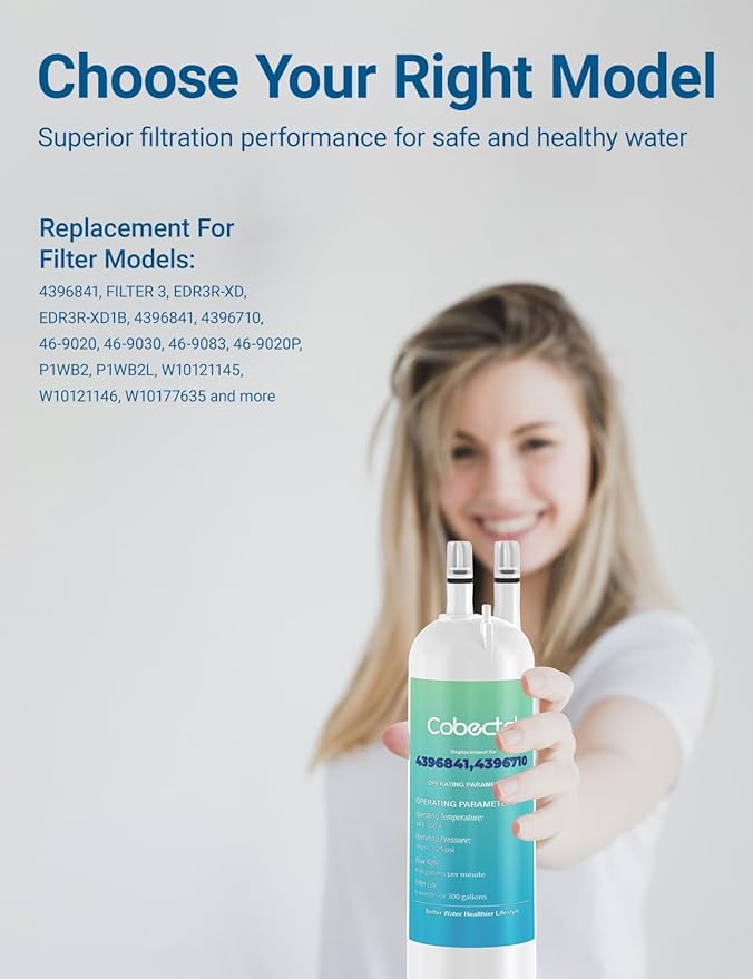 4396841 EDR3RXD1 Water Filter Replacement for whirlpool water filter,Cobectal Water Filter Compatible with kenmore 9030, 460-9083, 9083, 4396841, 4396710, 2 Pack