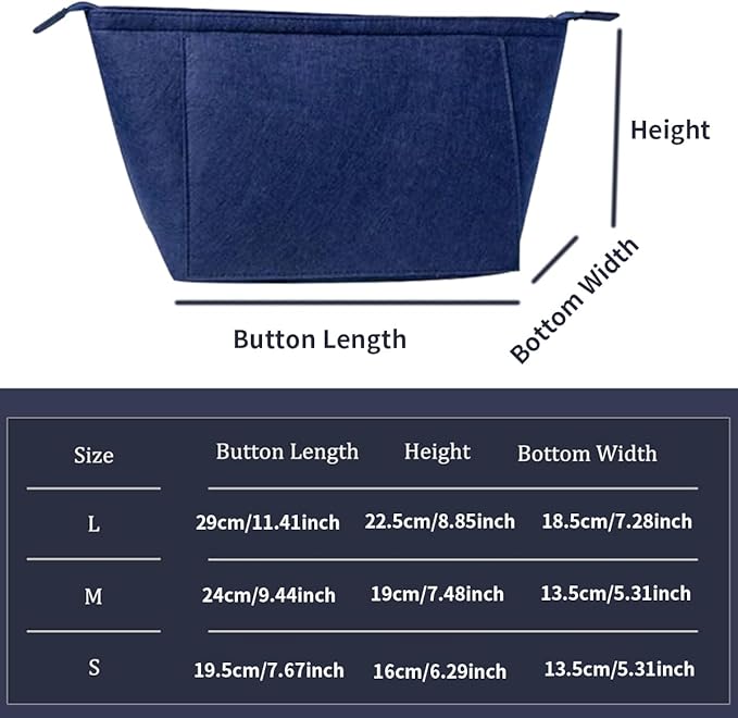 Chispee Purse Organizer Insert for Handbags, Felt Bag Organizer with Zipper Handbag Organizers for Longchamp Divider Pocket & Zipper Inner Bag Liner Women's Bag Organizer (Navy Blue,S)