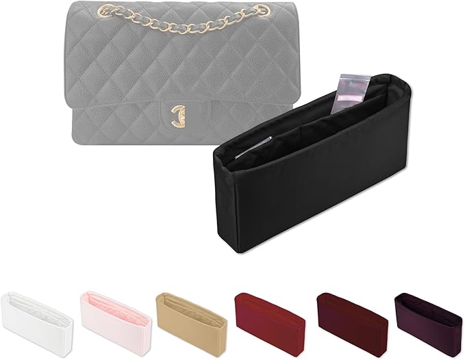 Organizer Insert with Silky Satin Compatible with Chanel Classic Flap Small 23, Lightweight Insert for Chanel Flap Bag (Black, CF Small)