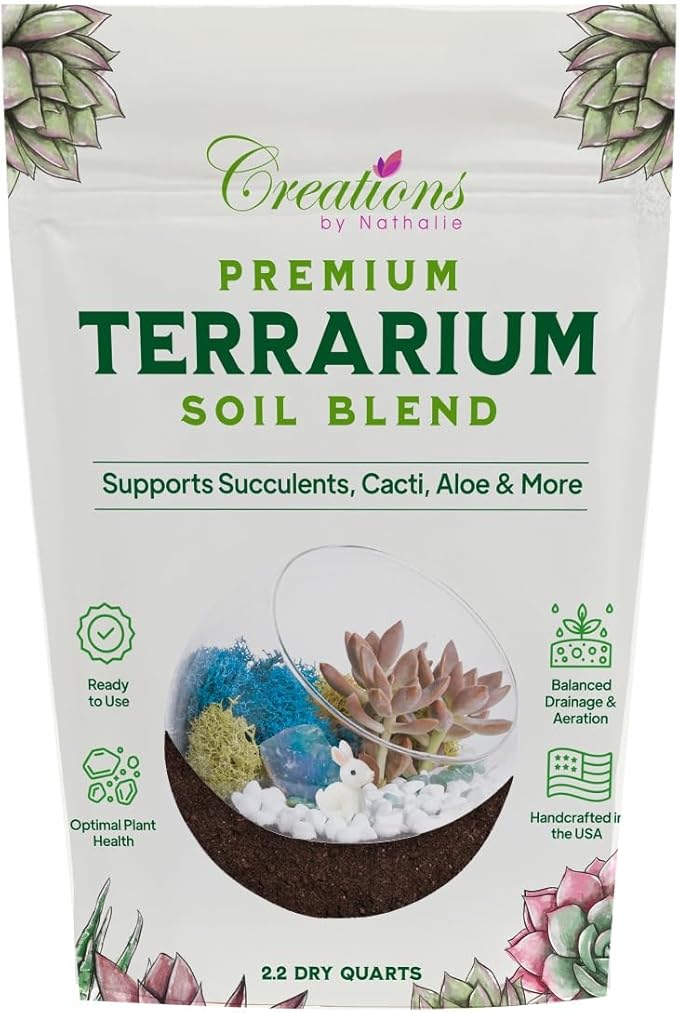 Natural Terrarium Growing Medium Well-Draining Mix for Succulents, Cactus & Aloe, Untreated Pine Bark, Canadian Peat & Coarse Sand