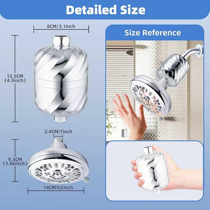 Filtered Shower Head High Pressure for Hard Water - 24 Stage Shower Filter Removes 99% Chlorine & Heavy Metals - Water Softener Showerhead with 7 Spray Settings for Dry Skin & Hair Loss