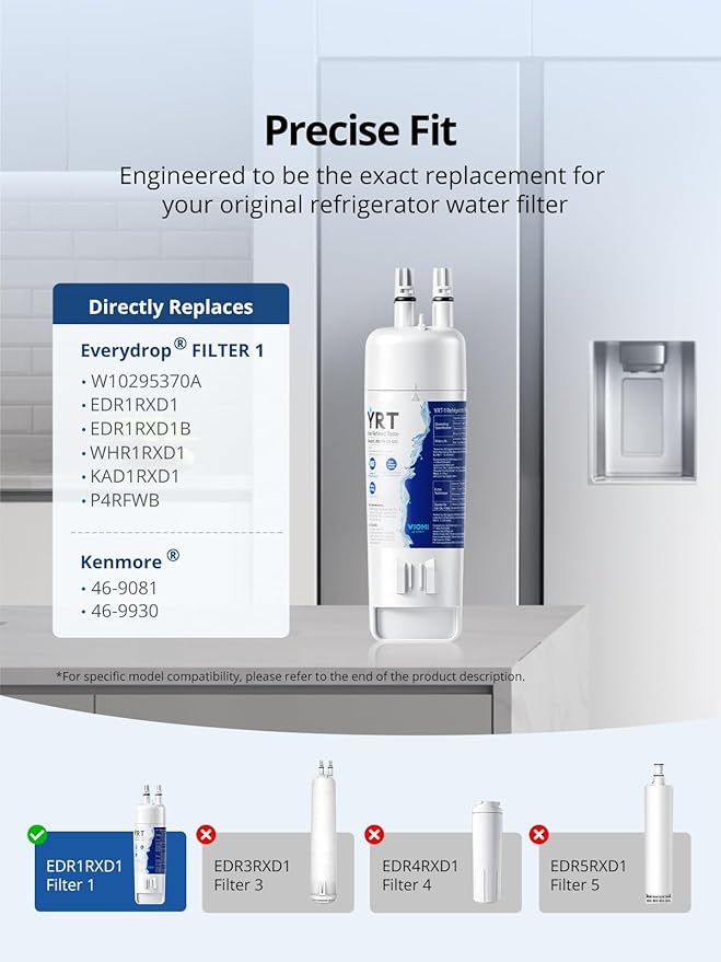 YRT EDRIRXD1 Replacement for Everydrop Filter 1, W10295370A, WHR1RXD1, Kenmore 46-9081, 46-9930, Ice & Water Filter Replacement, NSF/ANSI 372&53&42 Certified, Refrigerator Water Filter (Pack of 2)