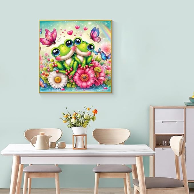 Ekuxom Frog Diamond Painting Kits for Adults, Butterfly Diamond Art Kits, DIY Round Full Drill Frog Diamond Art Painting Kits Rainbow for Home Wall Decor 14x14inch