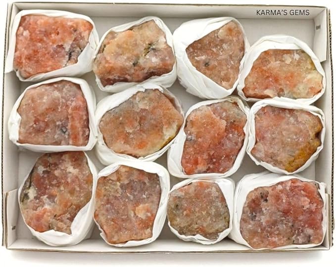 Sunstone, Crystal Flats, Mineral Flats, Natural Raw Crystals for Tumbling, Cabbing, Rock Tumbler For Kids, Treasure Box, Party Favors, Crystal Growing Kit, Gifts For Him, Minecraft, Karma's Gems