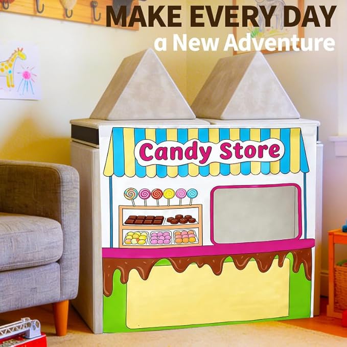 Play Couch Panels – Candy Store Theme Foam Modular Sofa Panels with Adjustable， Soft Couch Accessories for Creative Arrangements， 33.5×37in