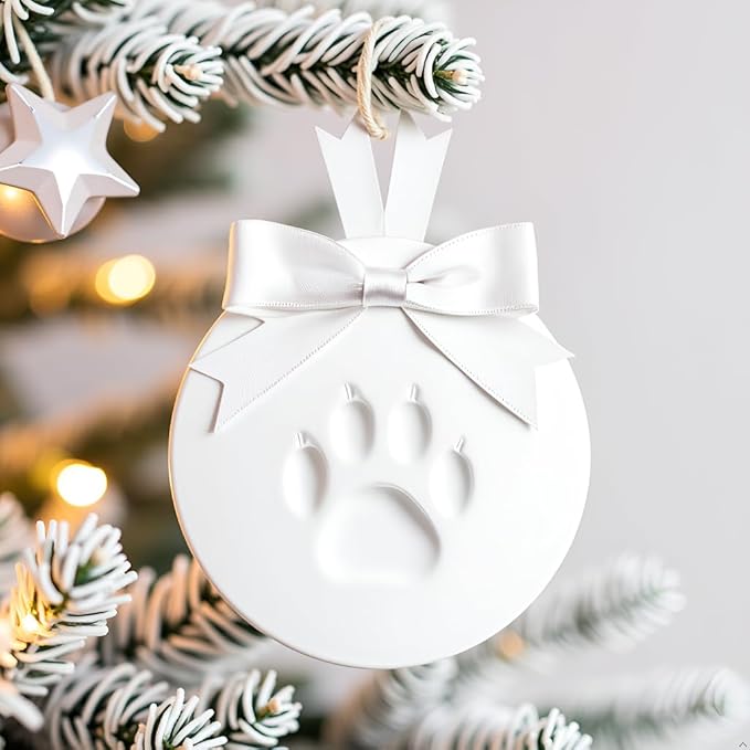 Reece Studio Pet Paw Print Ornament Kit, 2-Pack Keepsake Clay Impression Set with White Ribbon – DIY Holiday Decoration for Dogs and Cats, for Pet Owners