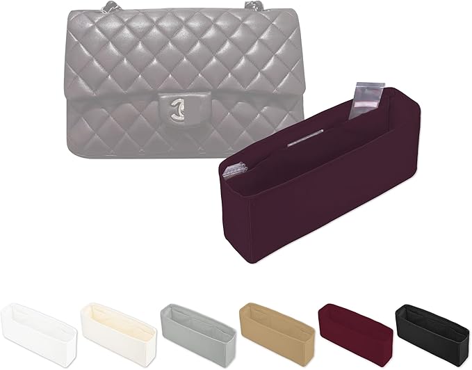 Classic Flap Bag Organizer Insert, Purse Organizer for Handbag Compatible with Chanel Classic Flap Jumbo, Multiple Pockets Bag Organizer (Cassis, Chanel CF Jumbo)