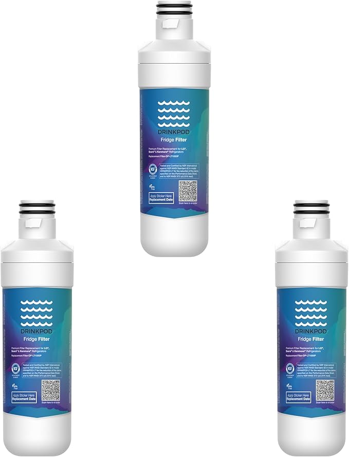 DRINKPOD Compatible with LT1000PC ADQ747935 MDJ64844601 Refrigerator Water Filter, Replacement for LG® LT1000P®, ADQ74793501, ADQ74793502,46-9980, 9980, LFXC24796S, LSFXC2496D, NSF Certified