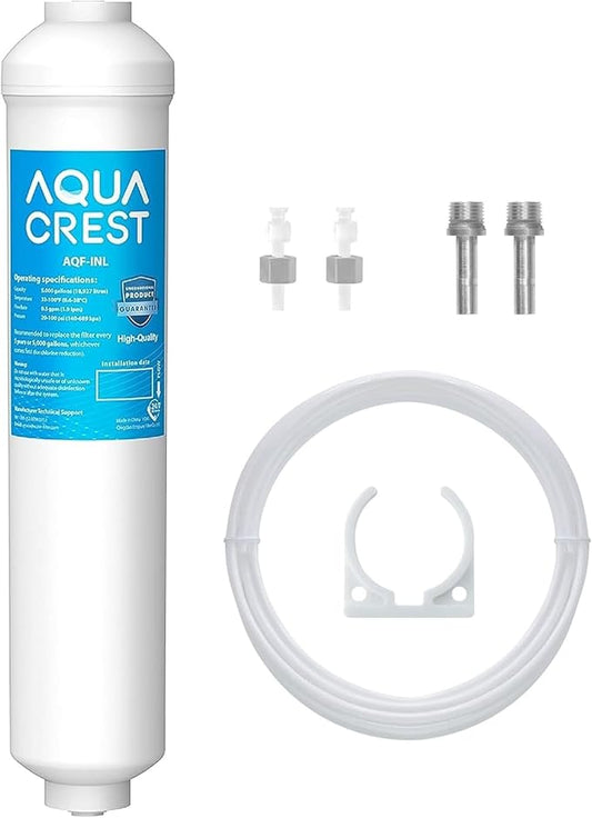 AQUA CREST INL 5 Years Inline Water Filter for Ice Maker with 1/4-Inch Direct Connect Fittings, Idea for Ice Maker, Refrigerator, RV, Inline Refrigerator Water Filter Reduces Chlorine, Taste& Odor
