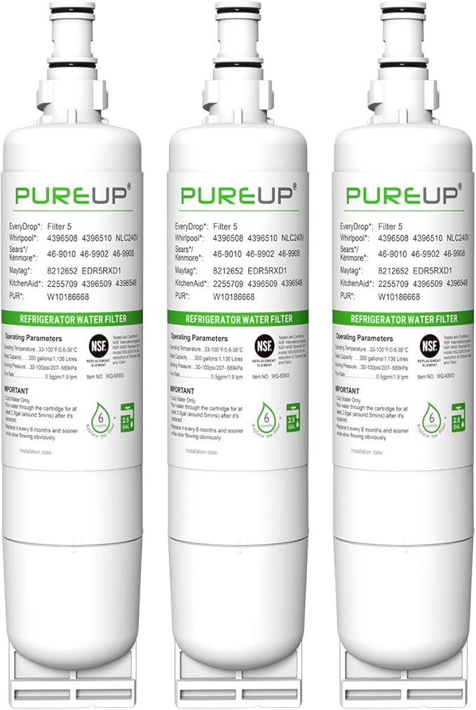 4396508 EDR5RXD1 Refrigerator Water Filter, Replacement for W-hirlpool® 4396508, 4396510, 4392857, Refrigerator Water Filter, NLC240V, E-veryDrop® Filter 5, 3 Pack