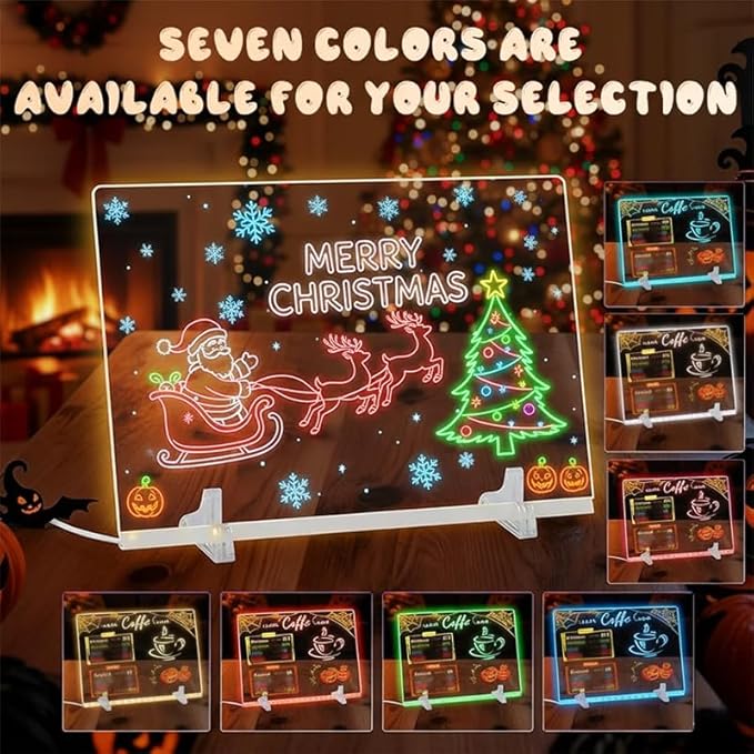 Lumiboard Led Drawing Board, LED Color Light Note Board, 13.7" x 10", 4 Modes, Includes Adapter, Acrylic Stand, Seven Colored Pencils, and Spray Bottle, 7 Colors Acrylic Dry Erase Boards with Light