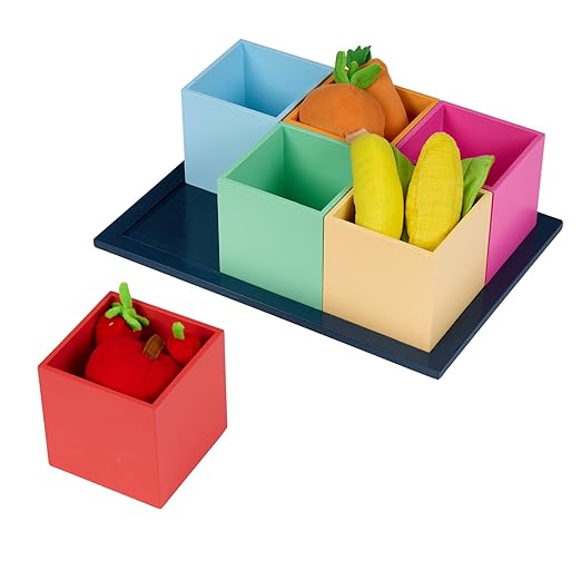 Excellerations Wooden Sorting Boxes - Rainbow Colors - Set of 6 with Tray