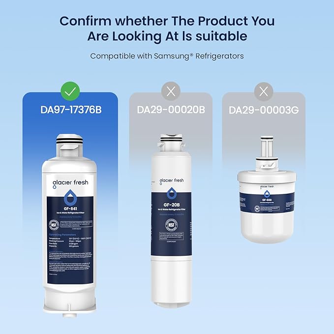 GLACIER FRESH Replacement for DA97-17376B Refrigerator Water Filters, HAF-QIN, HAF-QIN/EXP, DA97-08006C, RF23M8070SG, RF23M8070SR, RF23M8090SG, RF23M8090SR, RF23M8570SR, RF23M8590SG (2 Pack)