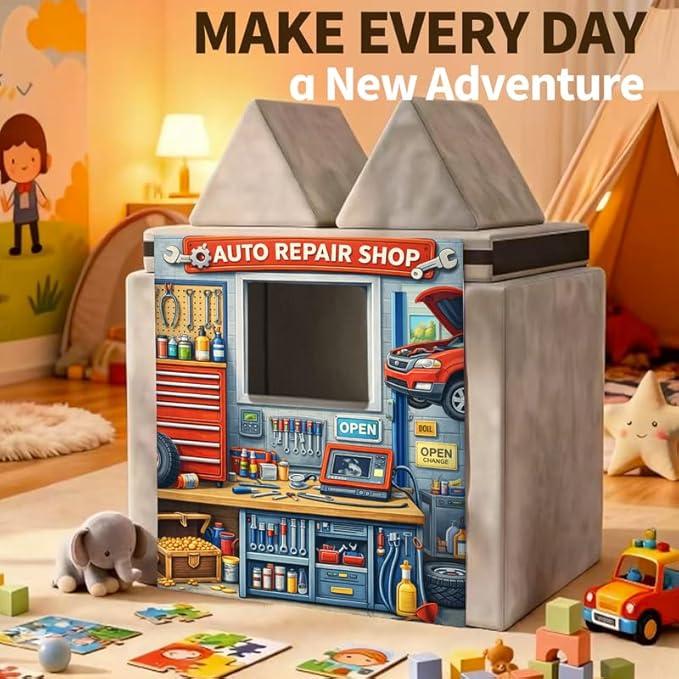 Foam Play Couch Panels - Auto Repair Shop Theme,Soft Sofa Accessories,Modular Play Panels,33.5x37 Inches