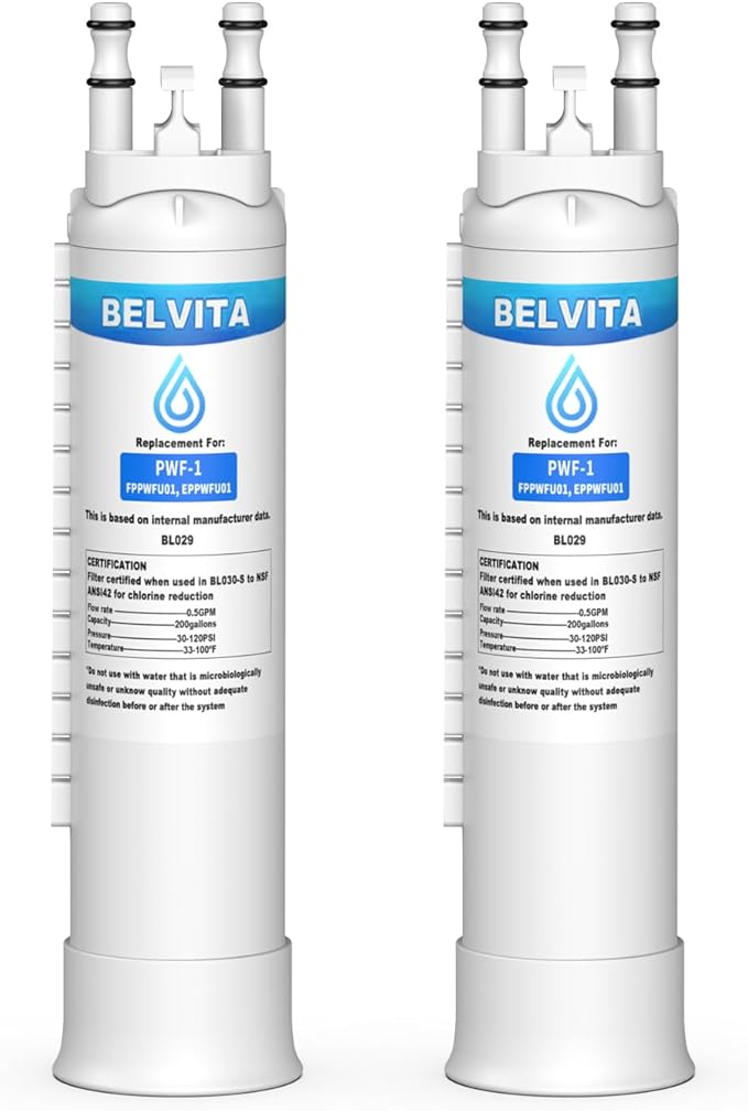 BELVITA Refrigerator Water Filter Replacement for Frigidaire FPPWFU01 PurePour PWF-1 Electrolux EPPWFU01 PureAdvantage PWF-1 Water Filter(2 Pack)