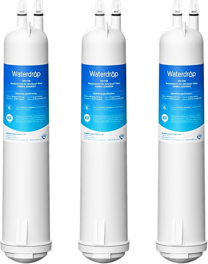 Waterdrop EDR3RXD1 Replacement for Everydrop® Filter 3, 4396841, 4396710, Kenmore® 46-9083, 46-9030, WD-F08 Refrigerator Water Filter, 3 Filters