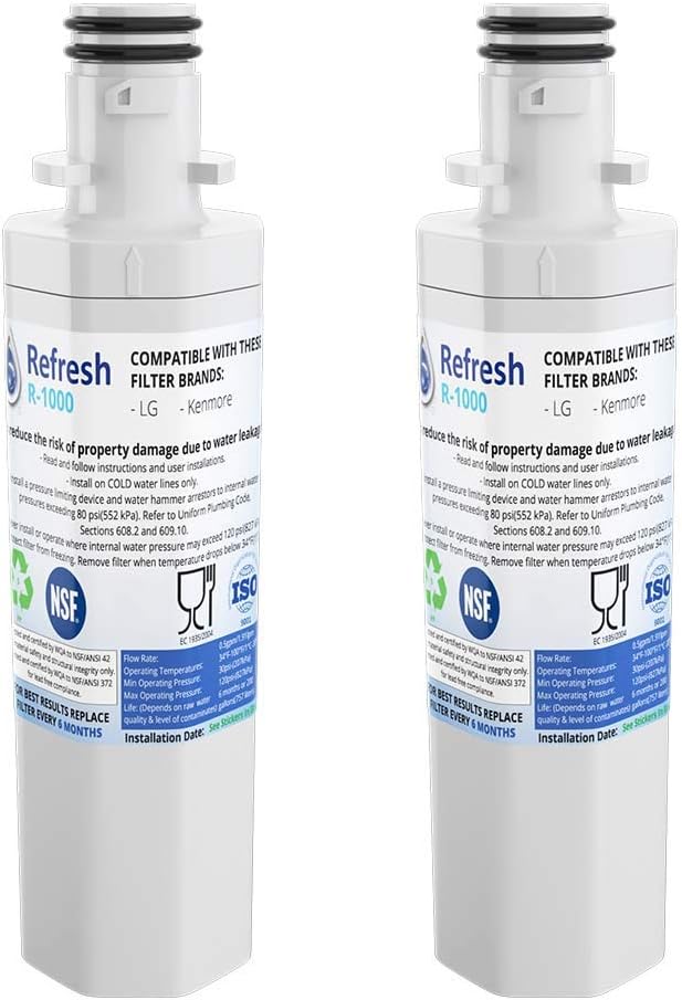Refresh Replacement Refrigerator Water Filter for LG LT1000P, LT1000PC, LT1000PC, MDJ64844601, ADQ74793501, ADQ74793502 and Kenmore 46-9980, 9980 (2)