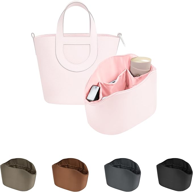 Purse Organizer Insert for In The Loop 18/23, Satin Bag Organizer Compatible with Hermes Bags, Lightweight Women Purse Essentials, Soft Touch Inner Liner with Multiple Pockets(Pink, Loop 23)