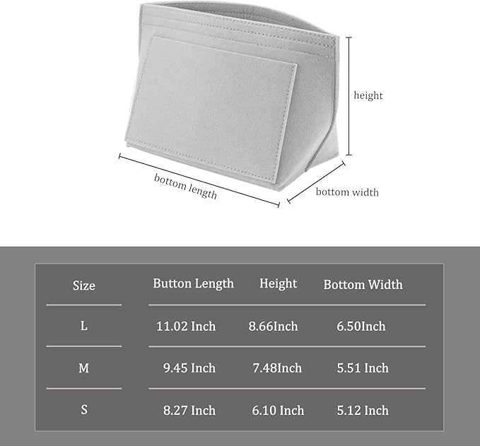 Chispee Handbag Organizers for Longchamp Felt Purse Divider Organizer Insert Pocket & Zipper Inner Bag Liner fit Large, Light Grey