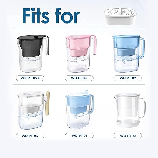 AQUA CREST PF-01A Water Filter Replacement for Waterdrop® Pitchers, Waterdrop® PF-01A Filter, Reduces Lead, PFAS, PFOA/PFOS, Chlorine, Last Up to 3 Months or 200 Gallons, 4 Pack