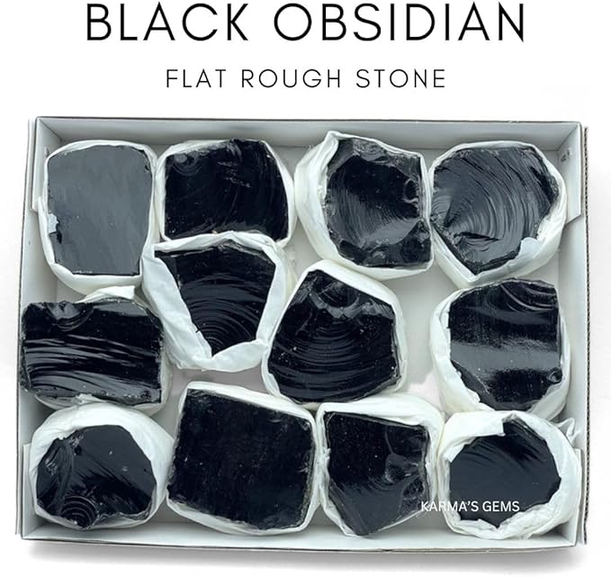 Black Obsidian, Crystal Flats, Mineral Flats, Natural Raw Crystals for Tumbling, Cabbing, Rock Tumbler for Kids, Treasure Box, Party Favors, Crystal Growing Kit, Gifts for Him, Minecraft