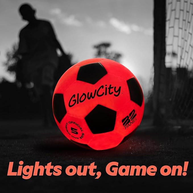 GlowCity Glow in The Dark Soccer Ball - Sizes 3, 4, 5 for Kids, Teens & Adults - Light Up Soccer Ball with 2 LED Lights - Sports Birthday Gifts Ideas for Boys & Teenagers Ages 6 7 8 9 10 11 12 13 14