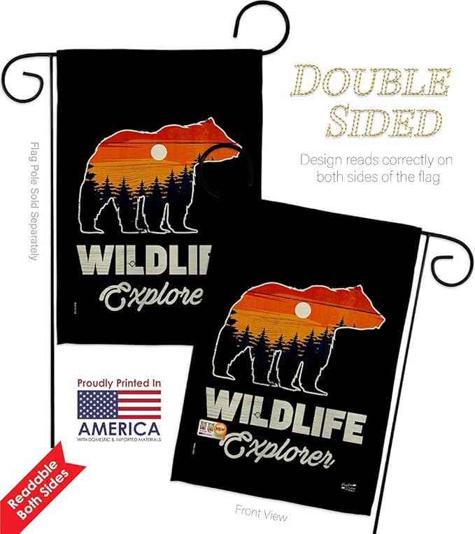 Wildlife Explorer Garden House Flags Set Outdoor Adventure Rustic Camper RV Trailer Camp Site Campfire Small Decorative Gift Yard Banner Double-Sided Made In USA 28 X 40