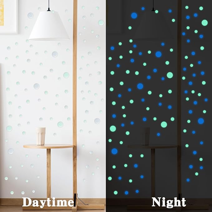Glow in The Dark Dots Stickers, 404 Pcs 3D Ceiling Wall Glowing Dots Sticker, Self-Adhesive Glow-in-The-Dark Dot Decals Decor for Ceiling Kids Gifts Bedroom Bedding Room Decorations (Blue, Green)
