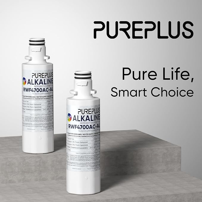 PUREPLUS Alkaline ADQ747935 Replacement for LG LT1000P LT1000 Kenmore Elite 9980 LT1000PC, MDJ64844601 ADQ74793501, LMXS28626S, LFXS26973S, LT120F Refrigerator Water and Air Filter,3Pack