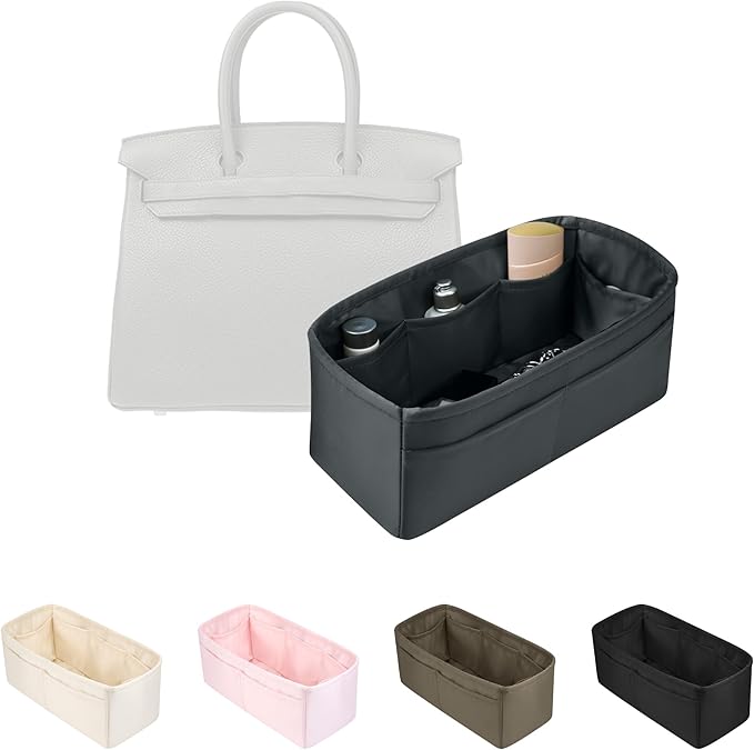 Purse Organizer Insert for Birkin 30, Lightweight & Soft Satin Organizer Insert with Pockets for Woman Bags, Ideal for Travel, Shopping, and Daily Use, Multicolor Options(Grismeyer, BK30 Retourné)