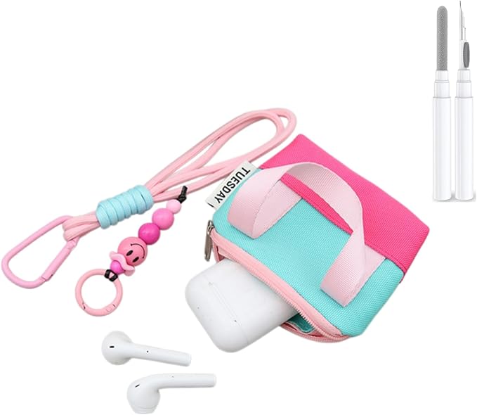Mini Backpack Case for AirPods 4 2024 AirPods Pro 3, Multi-Functional Pouch Coin Purse Cable Organizer with Strap Hand Strap Keychain Lock, Travel-Friendly Headphone Case for Women Men