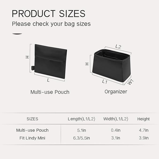 Silky Bag Insert Fit for Hermes Lindy 19/26, Silky Purse Organizer, Lightweight and Silk Touch (Fits Mini Lindy 19, Black)