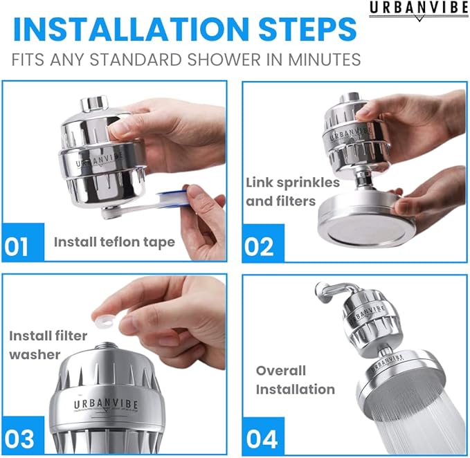 Urbanvibe Luxury Filtered Shower Head Set 20+3 Stage Shower Filter for Hard Water - Removes Chlorine and Harmful Substances - Showerhead Filter High Output