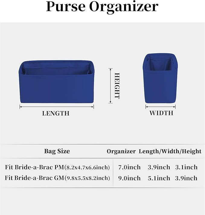 Purse Organizer Insert for Bride A Brac GM, Lightweight & Portable Handbag Organizer, Satin Bag Insert with Practical Pockets, Bag Accessories for Women Luxury Handbags(Blue zellige, GM)