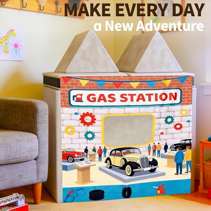 Play Couch Panels – Gas Station Theme Foam Modular Sofa Panels with Adjustable， Soft Couch Accessories for Creative Arrangements， 33.5×37in