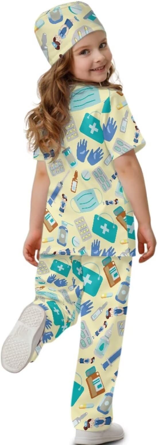 3 PCS Set Doctor Costume for Kids,Scrubs with Nurse Costume Kids Set,Girls Boys Doctor Career Day Costumes