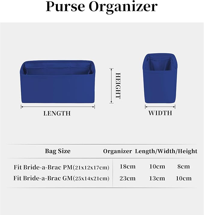Purse Organizer Insert for Bride A Brac PM, Lightweight & Portable Handbag Organizer, Satin Bag Insert with Practical Pockets, Bag Accessories for Women Luxury Handbags(Blue zellige, PM)