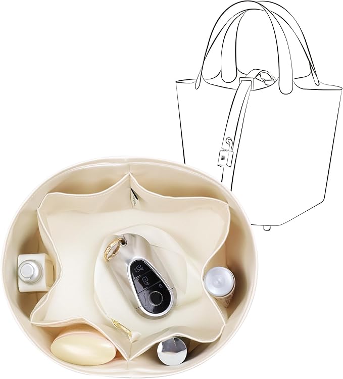 Picotin 22 Bag Insert Oval, Purse Organizer Compatible with Hermes Picotin, Silky Bag Insert, Lightweight and Soft Touch (PC22 Oval, Craie/Nata)