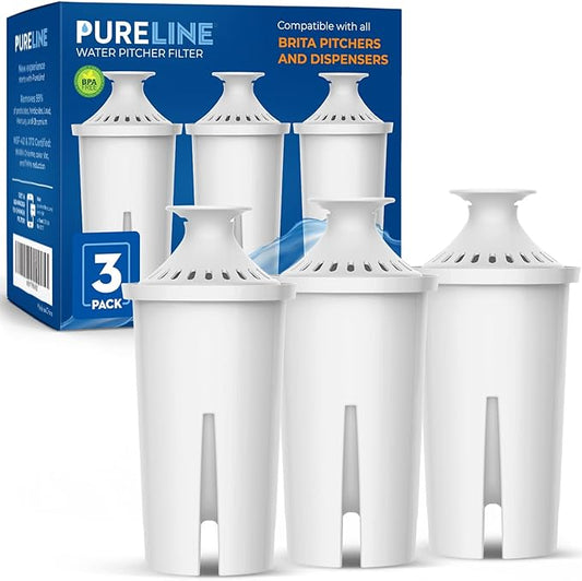 Pureline Replacement for Brita® Filter, Pitchers and Dispensers, Classic 35557, OB03, Mavea® 107007, Replacement for Brita® Pitchers Grand, Lake, Capri, Wave and More (3 Pack)