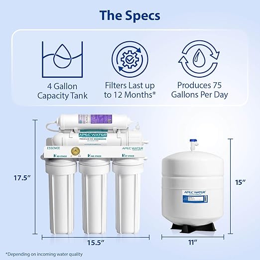 APEC Water Reverse Osmosis Water Filter, Alkaline 6-Stage RO System, WQA Certified to Remove 1K+ Impurities, pH+ Remineralization for Natural Spring Taste, Under Sink Filter 75 GPD